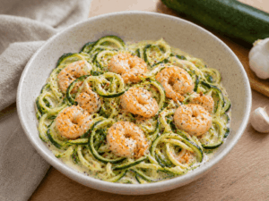 Low Carb: Zucchini Nudeln mit Garnelen