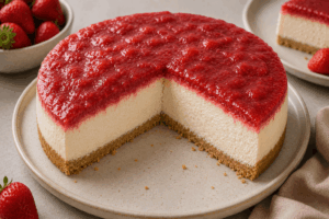 Angeschnittener Protein Erdbeer Cheesecake